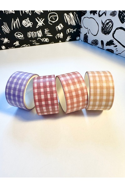Padme studio Ekose Desenli 4 adet Washi Tape Kağıt Bant ( 2cmX2m)