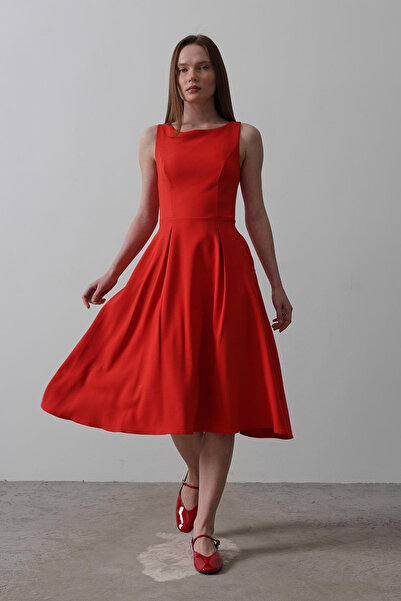 Trend Alaçatı Stili Rochie roșie dublă fără mâneci pentru femei VS00573