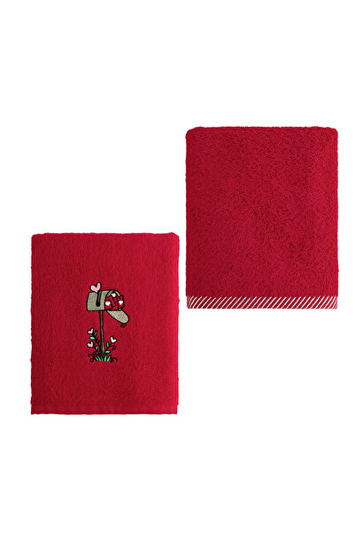 Altınbaşak Cheri 100% Cotton Embroidered 2-Piece Hand Towel Set Red 50X90 Red