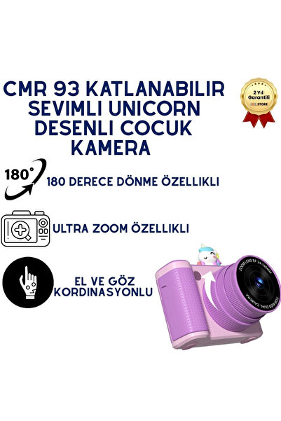 CMR93 Çocuklar İçin Children Camera Mini Dijital Sevimli Unicorn Desenli Fotoğraf Makinesi