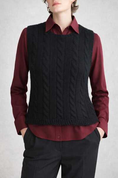 NSRKNİTWEAR Women's Black Hair Braid Patterned Crew Neck Knitwear Sweater - C...