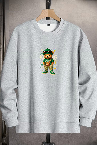 INFLUYENTE Unisex Winter Cotton Bear King Printed Regular Crew Neck Sweatshirt