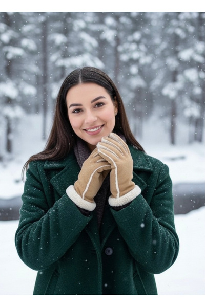 Mollycrush Women's Camel Stitched Detailed Plush Gloves |   Soft Textured Pre...