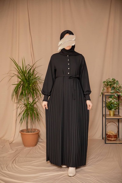 Nissra Ankanoor Pearl Buttoned Pleated Design Dress Anka265129