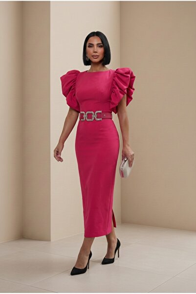 ALFUDO Moda Collection Balloon Sleeve Crystal Stone Belted Graduation Evening...