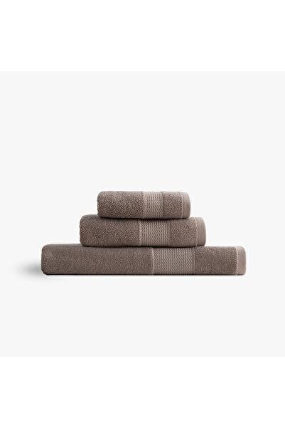 Green Black Lara 3-Piece Towel Set 100% Cotton Brown with Border