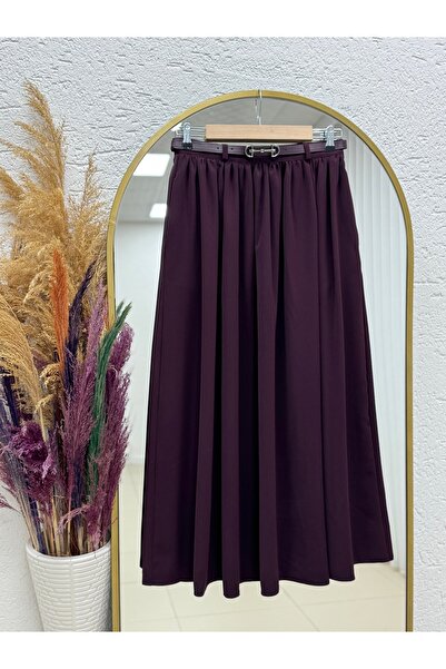 BENAHOLL Necla Belted Pleated Skirt with Buckle-Fa1047 Plum
