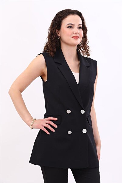 ÖNDER ÖZSOY Men's Collar Double-Breasted Blazer Women's Vest -Black