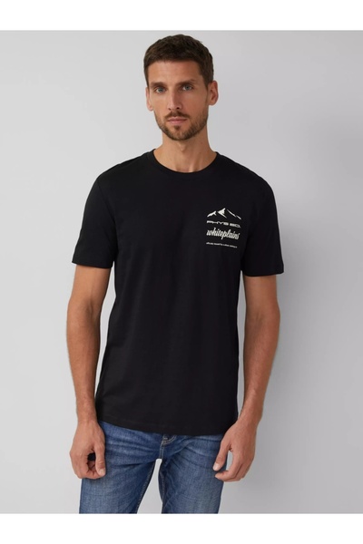 s.Oliver Tricou bărbătesc cu imprimeu frontal, croială regulată, negru