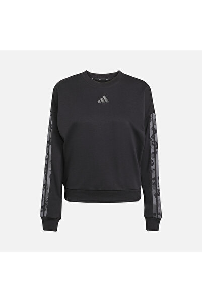 adidas Γυναικείο φούτερ με στάμπα σε όλο το σχέδιο, μαύρο με λαιμόκοψη