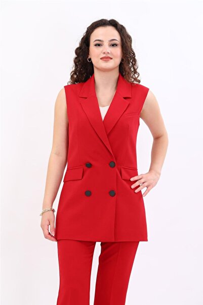 ÖNDER ÖZSOY Men's Lapel Collar Double-Breasted Blazer Women's Vest - Red
