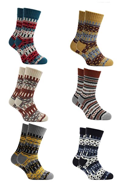 KARDEŞLER ÇORAP Kadın Lambswool Yün Kışlık Kalın Soket Çorap 6'lı Paket