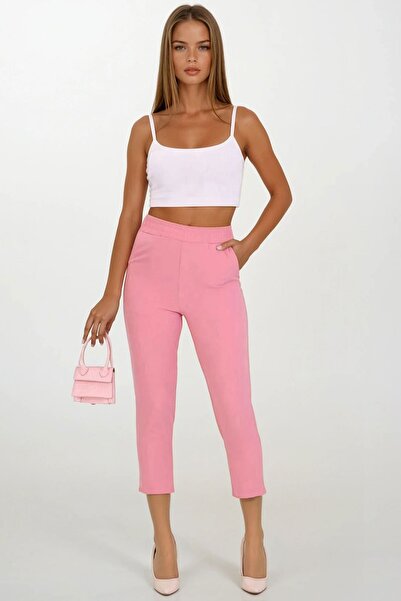 Trend Alaçatı Stili Women's Powder Double Pocket Elastic Waist Carrot Pants V...