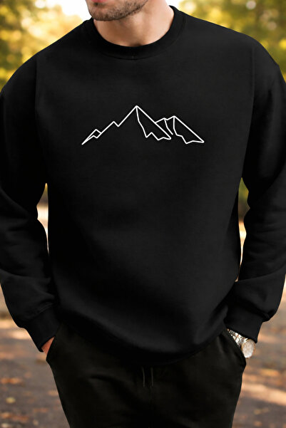 Pink Sky Unisex Oversized Cotton Printed Sweatshirt Mountain Design