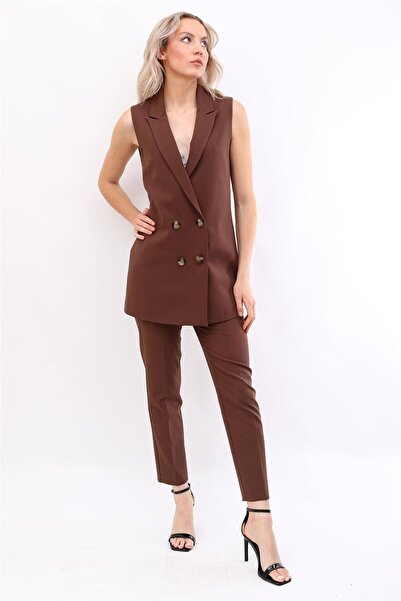 ÖNDER ÖZSOY Long Men's Collar Double-Breasted Hijab Vest & Elastic Tight-Legg...