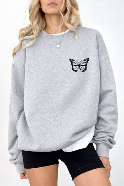 Pink Sky Unisex Oversized Cotton Printed Sweatshirt Butterfly Design