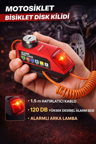 CROW'S TECH 120 Db Motosiklet Bisiklet Alarmlı Disk Kilidi 1.5m Hatırlatıcı K...