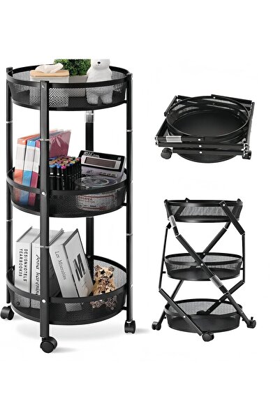 Generic 3 Tier Foldable Utility Rolling Cart with 360° Lockable Wheels