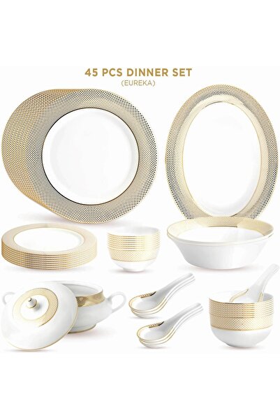 PEGGY OLIVER Eureka Collection 45 Pcs Dinner Set Real Gold Plated