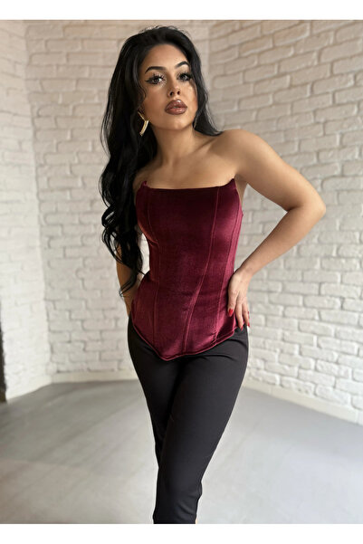 moneta boutique Women's Velvet Supported Corset Blouse