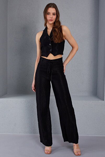 Trend Alaçatı Stili Women's Black Snap-Waist Pants Vs00421