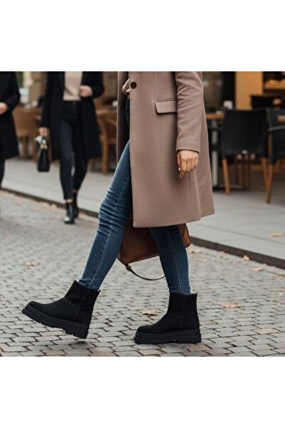 NE&VE SHOES Μαύρες γυναικείες μπότες από γνήσιο δέρμα σουέντ με εσωτερικό φερ...