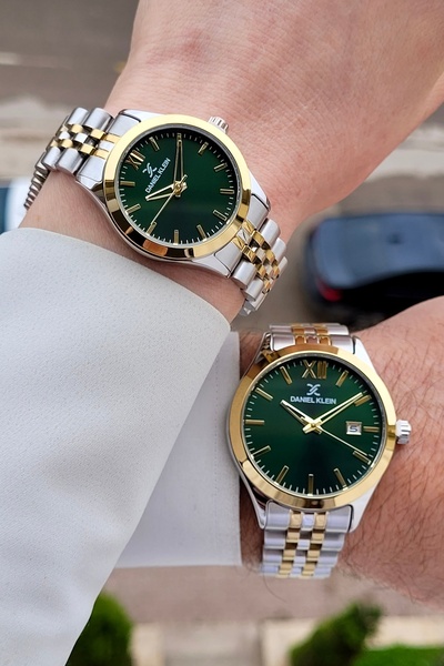 Daniel Klein Dial Green Band Gold Silver Color Gift Boxed Lover Couple Wristw...