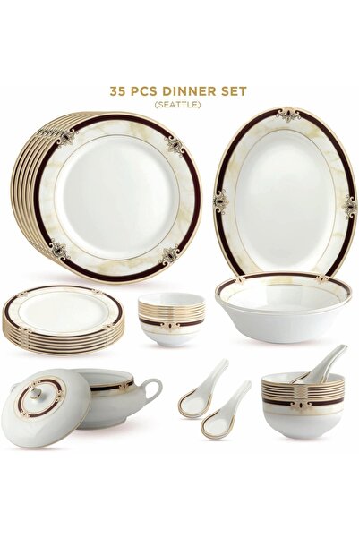 PEGGY OLIVER Seattle Collection 35 Pcs Dinner Set Real Gold Plated
