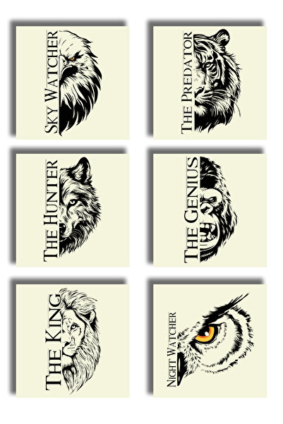 remonz Animals Themed Printed Wooden Coasters 9X9 cm (6 Pcs) Presentation Acc...