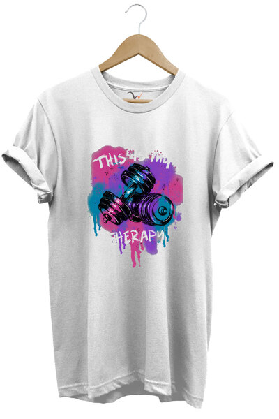 WİDİ تي شيرت This is my therapy Gym Sporcu Fitness Dambıl مطبوع مصنوع من القط...