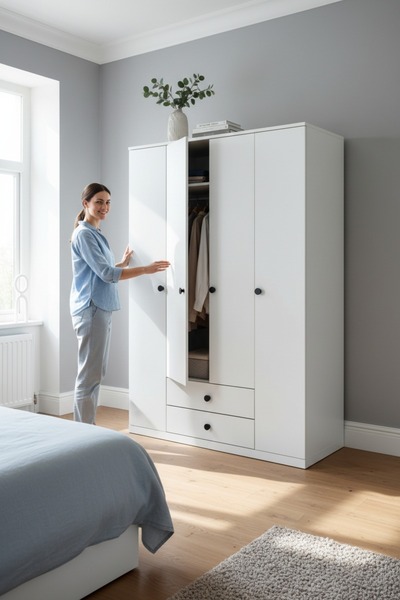 izcodesign 4 Kapaklı 2 Çekmeceli Gardırop - 180 cm Raflı Geniş İç Hacimli Genç ve Yatak Odası Elbise Dolabı