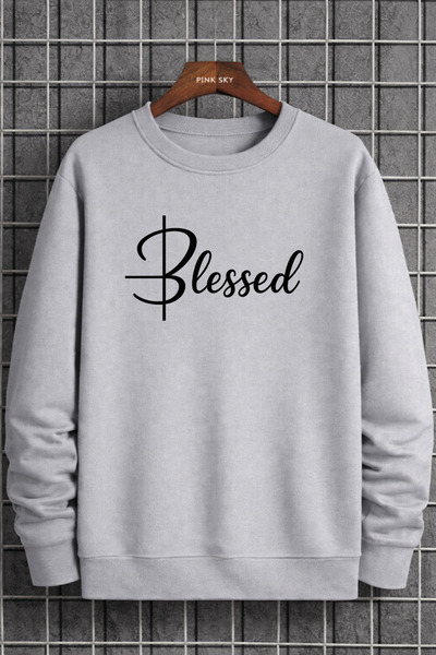 Pink Sky Unisex Oversized Cotton Printed Sweatshirt Blessed