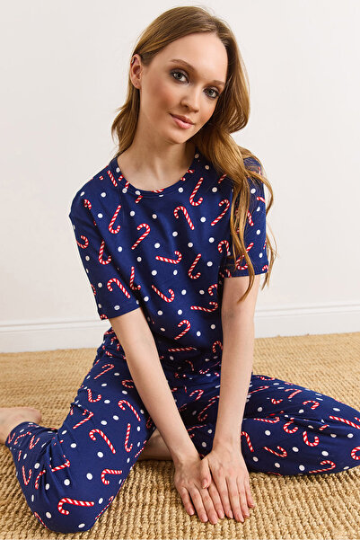 Olalook Γυναικείο κοντομάνικο σετ Candy Navy Blue 100% βαμβάκι PJM-00000026