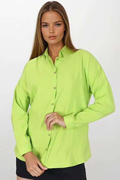 Trend Alaçatı Stili Women's Pistachio Green Oversized Basic Shirt Vs00377