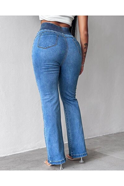 JANES Жіночі джинси з високою талією, еластичним поясом і ґудзиками спереду