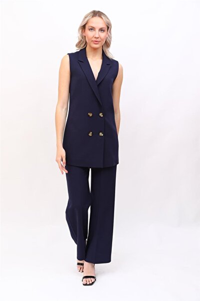 ÖNDER ÖZSOY سترة طويلة للرجال بياقة بأزرار على الجهتين وبنطلون واسع الساقين م...