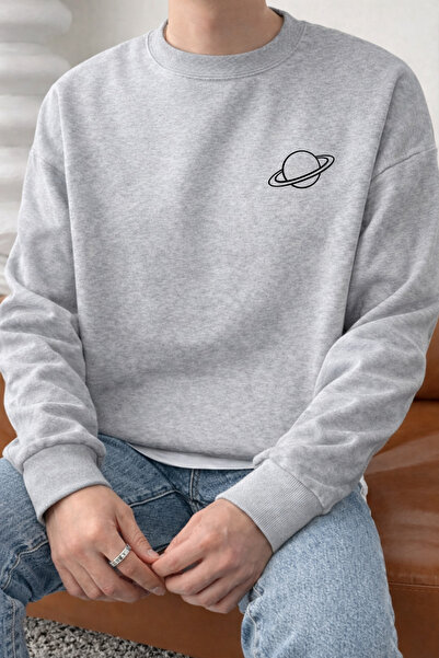 Pink Sky Ουνισέξ oversized Βαμβακερό με τύπωμα Φούτερ με στάμπα Planet