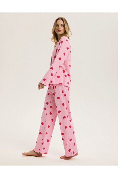 ESOTIQ BLOOVII Women's Pajama Set Button Down Shirt & Wide Pants 100% Cotton ...