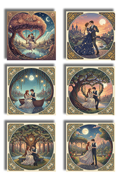 remonz Valentine's Day Gift Wooden Coasters Set of 6 - Presentation Accessory...