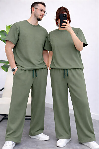 YAKAMEL Çift Özel Erkek Kadın Kısa Kollu Eşofman Takımı (Tekli) Beli İplik Bo...