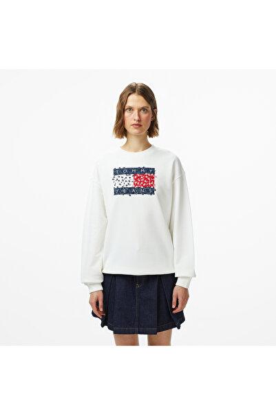 Tommy Hilfiger Tommy Jeans Relax Floral Flag Kadın Beyaz Sweatshirt