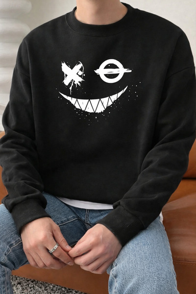 Pink Sky Unisex Oversized Cotton Printed Sweatshirt Smile