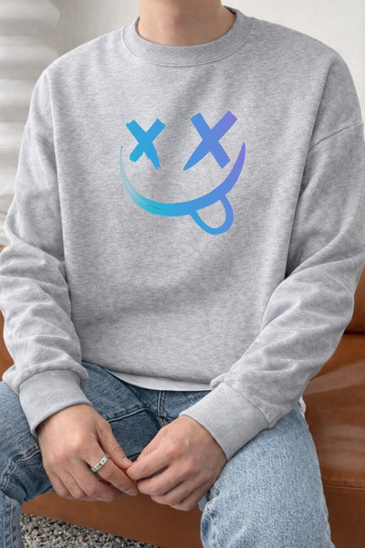 Pink Sky Unisex Oversized Cotton Printed Sweatshirt Smile