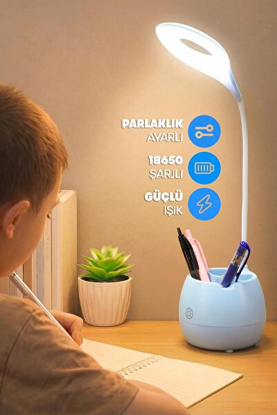 Thundara Şarjlı Masa Lambası Işık Ayarlanabilir Kalemlik Telefon Stand Ders Ç...
