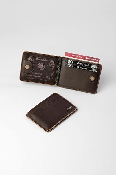 CENGİZ PAKEL Genuine Leather Minimalist Card Holder – 2521 - Brown/Earth