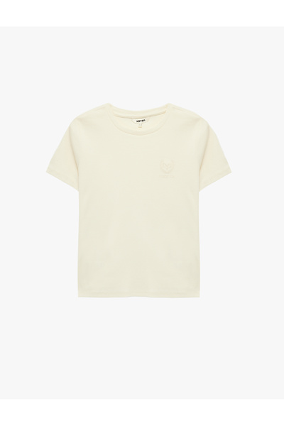 Koton Cotton Slim Fit Short Sleeve Crew Neck T-Shirt with Embroidery Detail C...