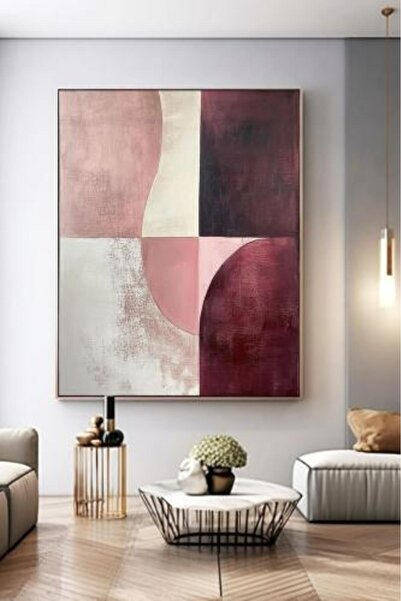 lawhat لوحة تجريدية فاخرة بتصميم هندسي ناعم يجمع بين درجات الوردي والبيج والن...