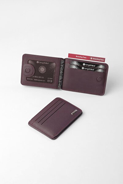 CENGİZ PAKEL Genuine Leather Minimalist Card Holder – 2522 - Plum