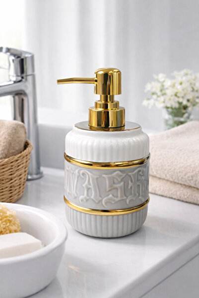 ARVALE Luxury Gold Detailed White Porcelain Liquid Soap Dispenser – Bathroom ...