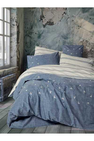 Cotton Box Klein Embroidered Double Duvet Cover Set Ceria Navy Blue